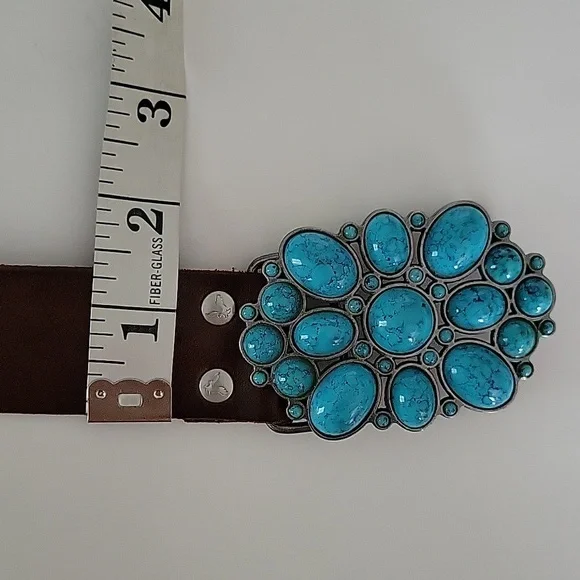 American Eagle Outfitters AEO Turquoise And Brown Leather Belt Sz Xl - Picture 10 of 11